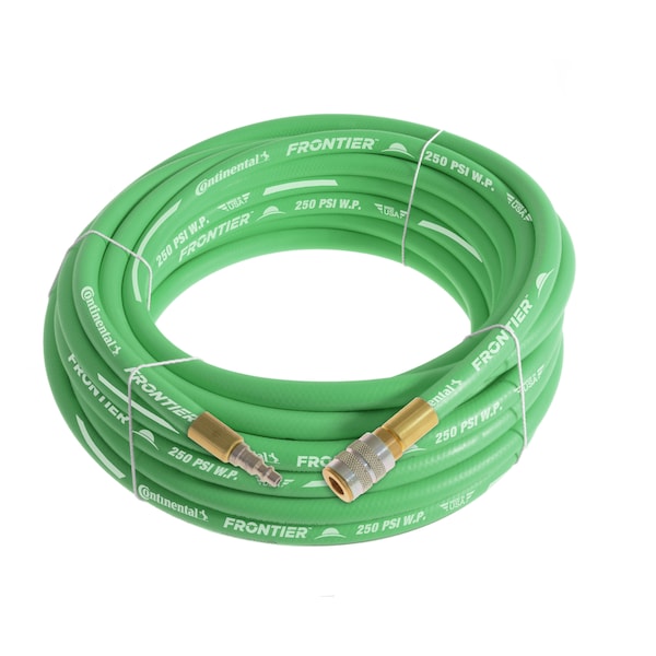 3/8" x 100' Green EPDM Air Hose, 300 PSI, 3/8" Ind. Interchange M+F QC